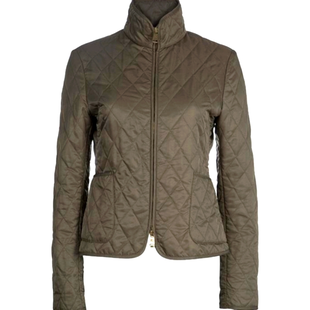 Burberry Dark Military Khaki Quilted Cropped Form Fitting Jacket